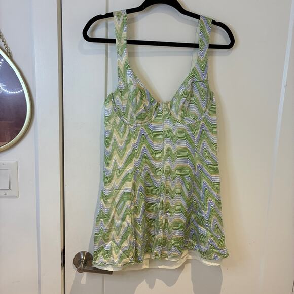 For Love & Lemons Green Bustier Yori Chevron Mini Dress Sz Large MSRP $212 - Picture 4 of 16
